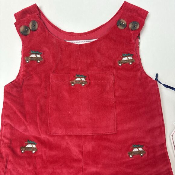 Classic Prep Tucker Longall 0-3M Red Christmas Tree Embroidery Corduroy Jumpsuit - Picture 2 of 13